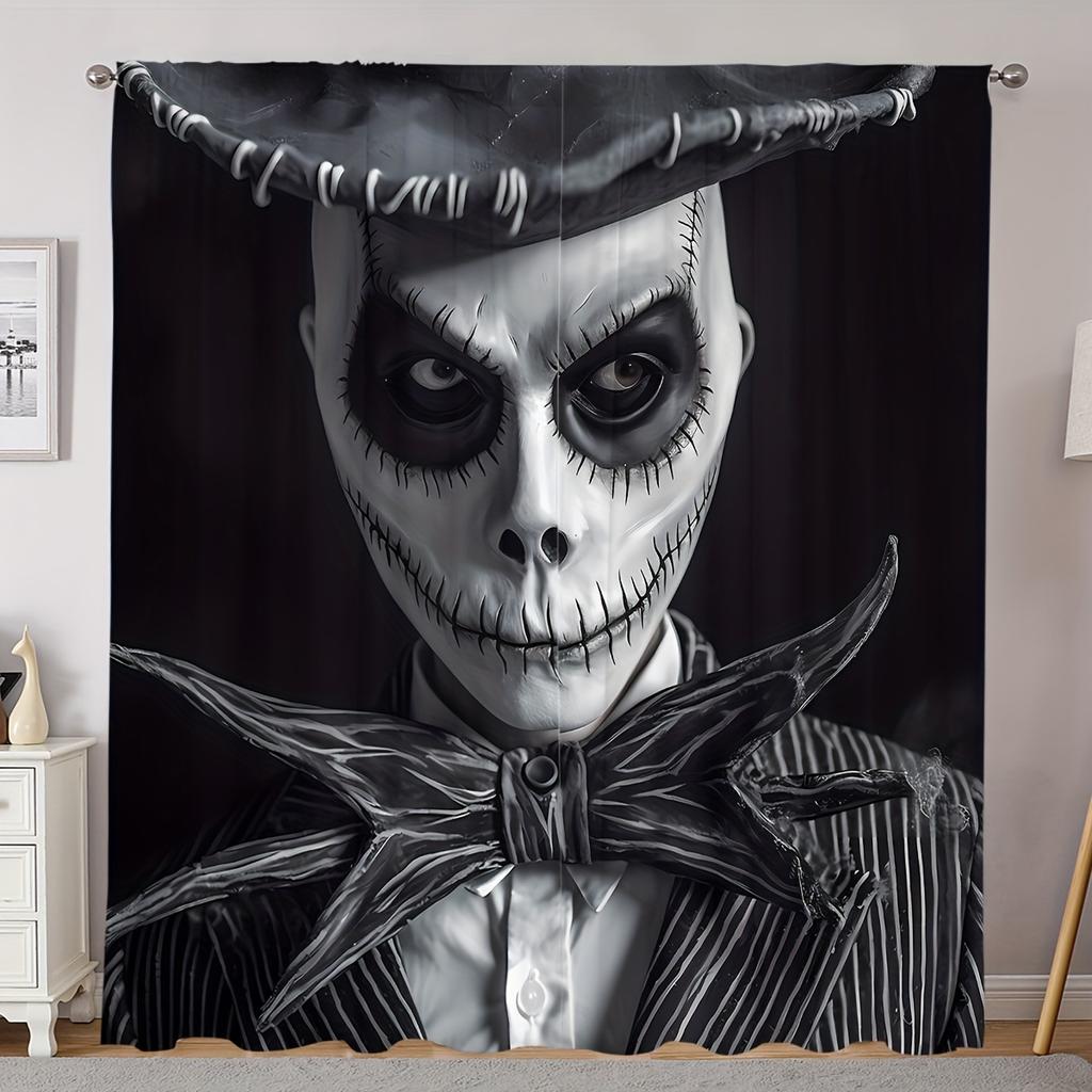 2 Stück Vorhänge mit Totenkopfmuster Dekorative Ösenaufhängung Fensterbehang Fensterdekorationen für Schlafzimmer Wohnzimmer Heimdekoration cortinas