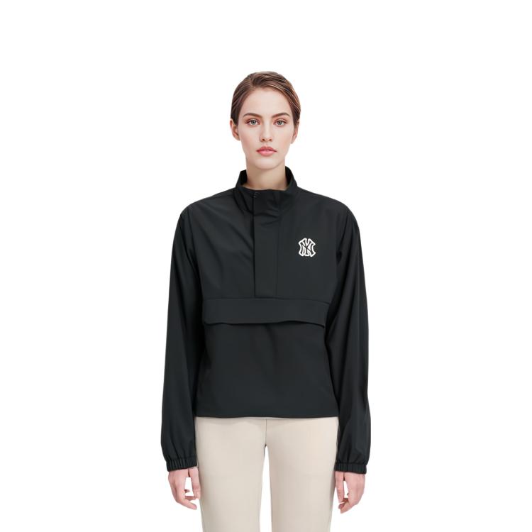 MLB Solid Color Stand Collar Fitted Long Sleeve Jacket Women Jackets Black 3AWJB0234-50BKS