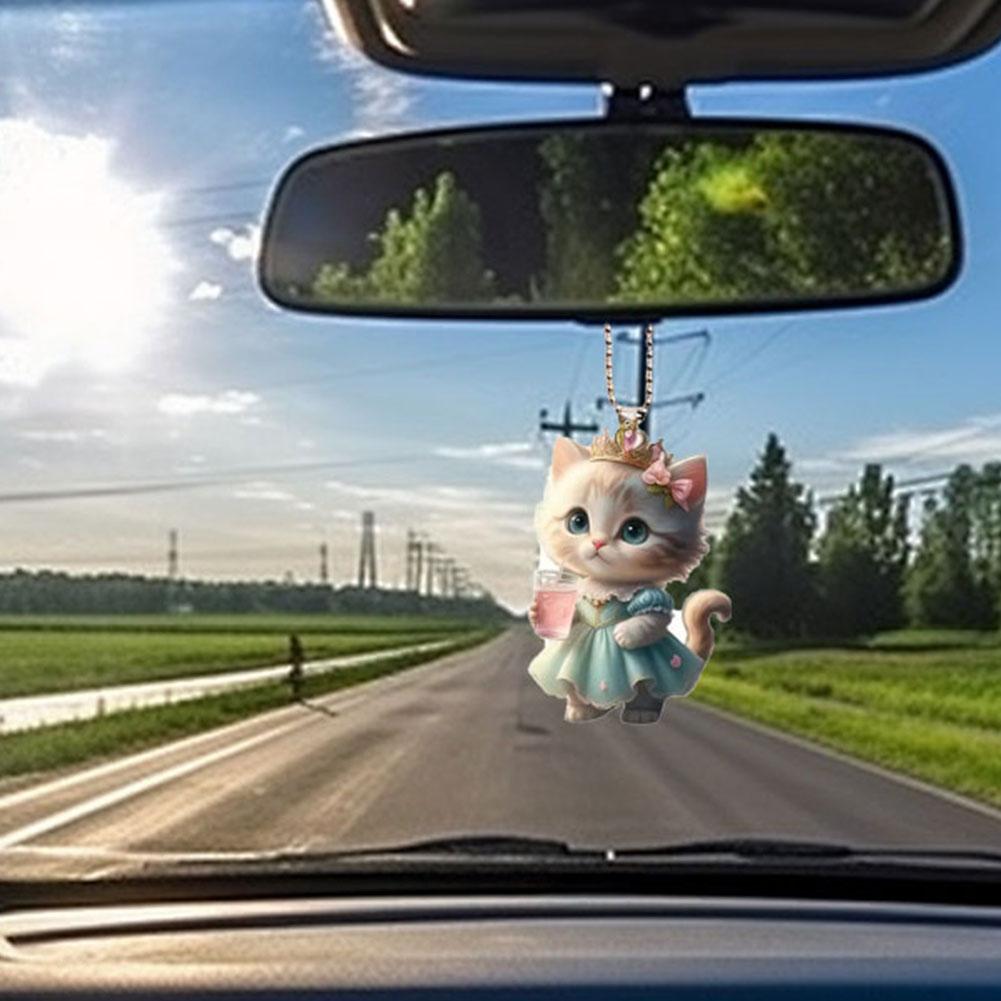 Cute Cat Pendant Hanging Ornament Realistic Animal Rearview Mirror Hanging Decor Auto Interior Access Home Party Kids Gift