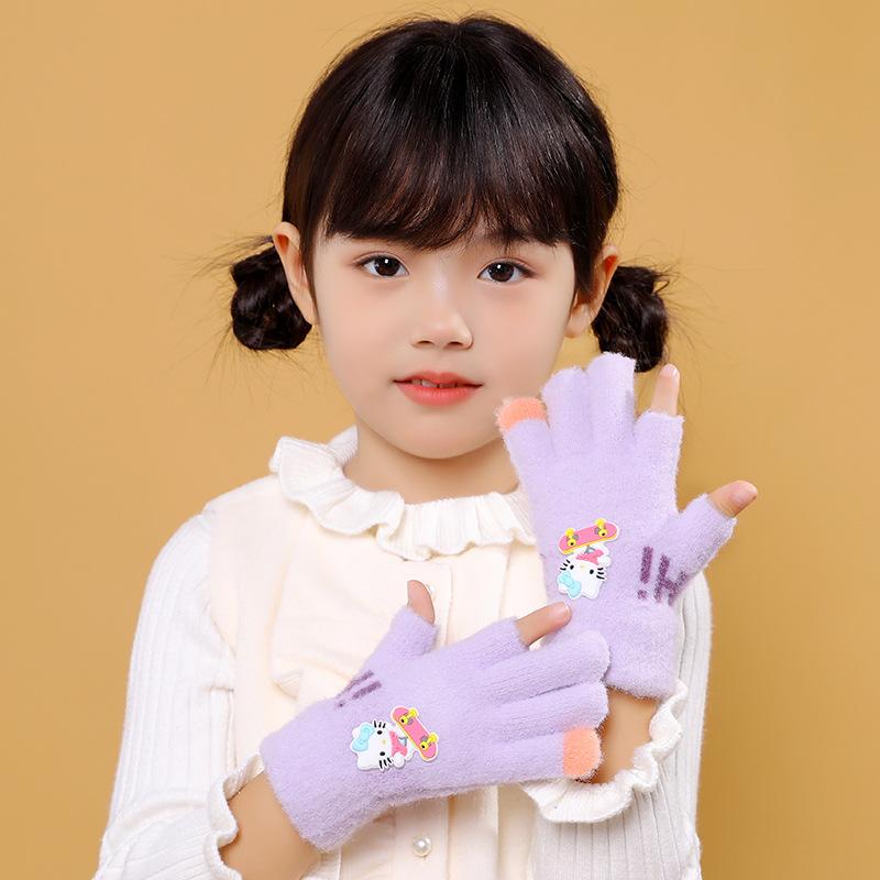 Cute children's five-finger gloves to keep girls warm in winter, babies 2-12 years old, all-finger knitted boys, children, and girls
