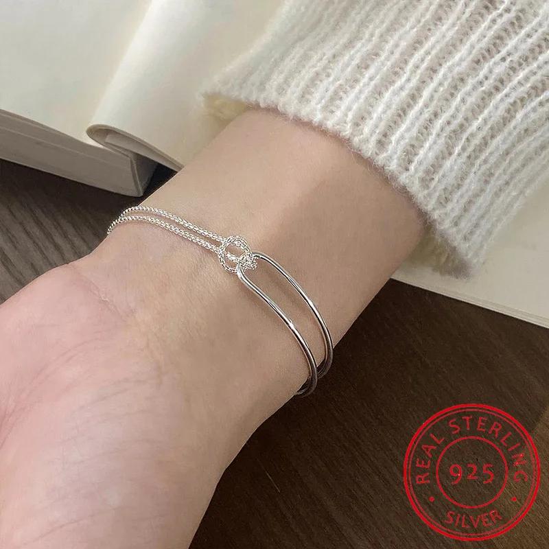 Brățară cu lanț asimetrică dublu strat din argint 925 real pentru femei Hiphop Bijuterii fine Accesorii minimaliste