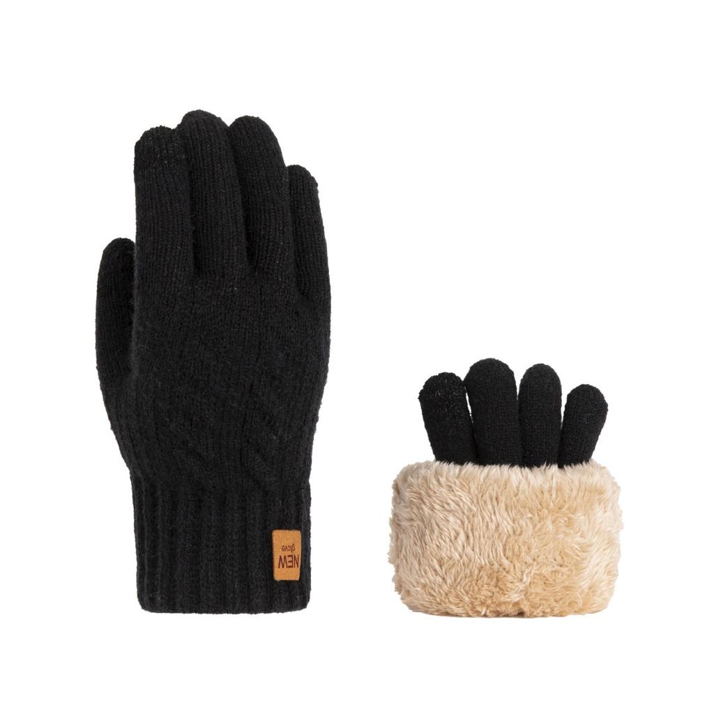 Gloves for Women In Winter, Thickened with Velvet, Korean Version, Cold Resistant, Cute, Cycling, Touch Screen, Warm, Knitted Yarn Gloves