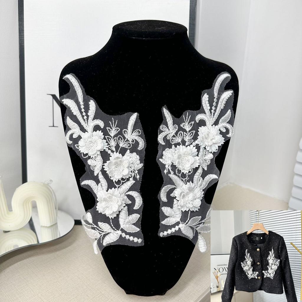 Cloth Sticker Flower Clothing Accessories Lace Applique, White Three-Dimensional Embroidery Pair Of Flowers Diy Handmade Jewelry Accessories