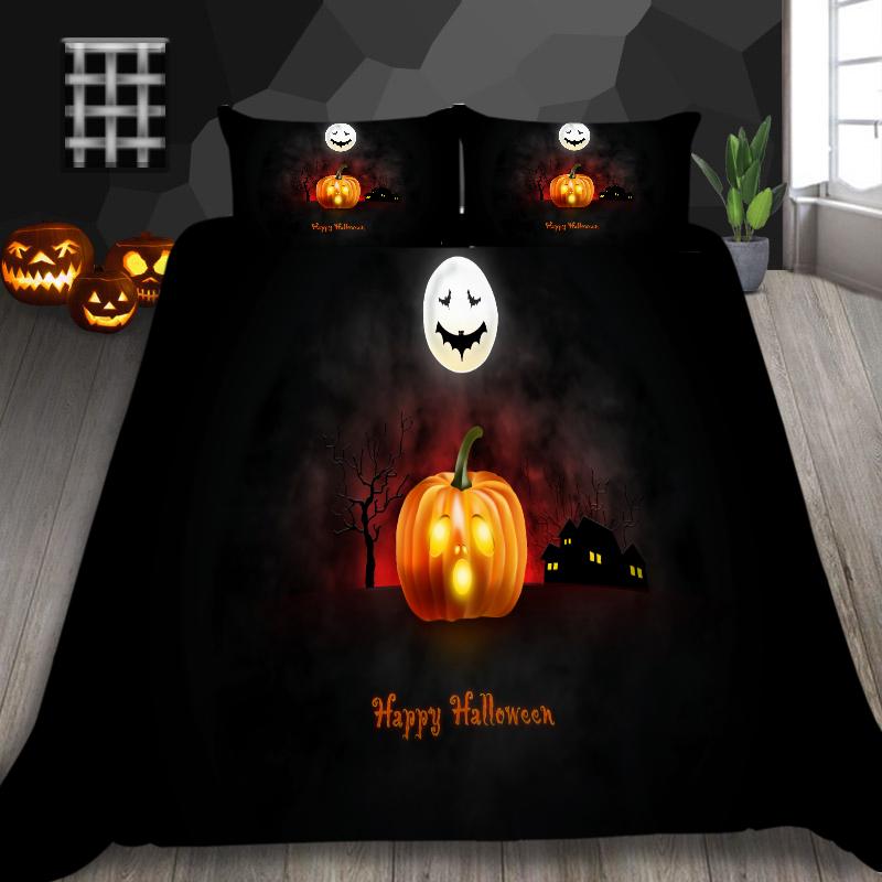 Halloweenská domácí sada povlečení s dýňovým vzorem lampy povlak na přikrývku a povlak na polštář 2/3 plné velikosti pratelné pohodlné povlečení