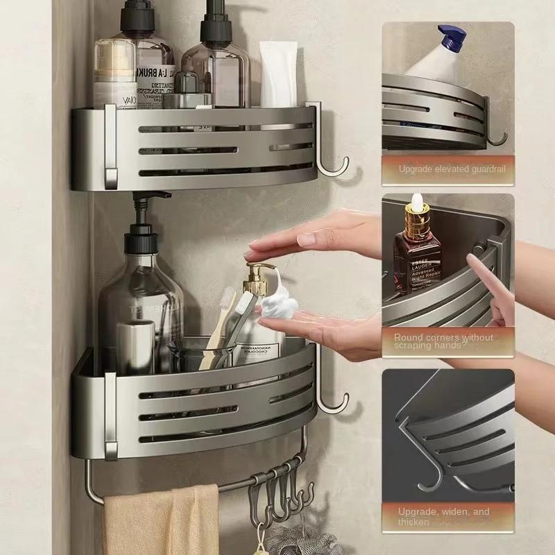 1-3PCS Bathroom Bathroom Triangle Shelf Space Aluminium Wall Corner Wall Mounted No Hole Light Luxury Toilet Storage Shelf