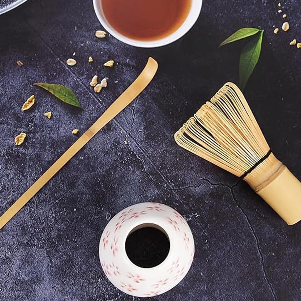 Tea Ceremony Utensils: Straightened Ceramic Chasen and Chasen Stand for Matcha Tea Making (Green)