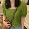 ZANZEA Women Casual Square Neck Short Sleeve Summer Patchwork Crochet Blouse