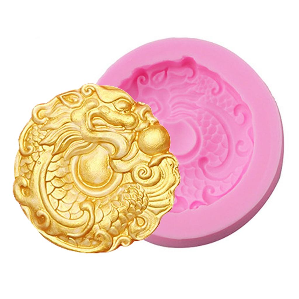 Chinesischer Drache Silikonform Runde Drachen Designs Silikon Fondantformen Silikon Backzubehör für Verschiedene Handarbeiten