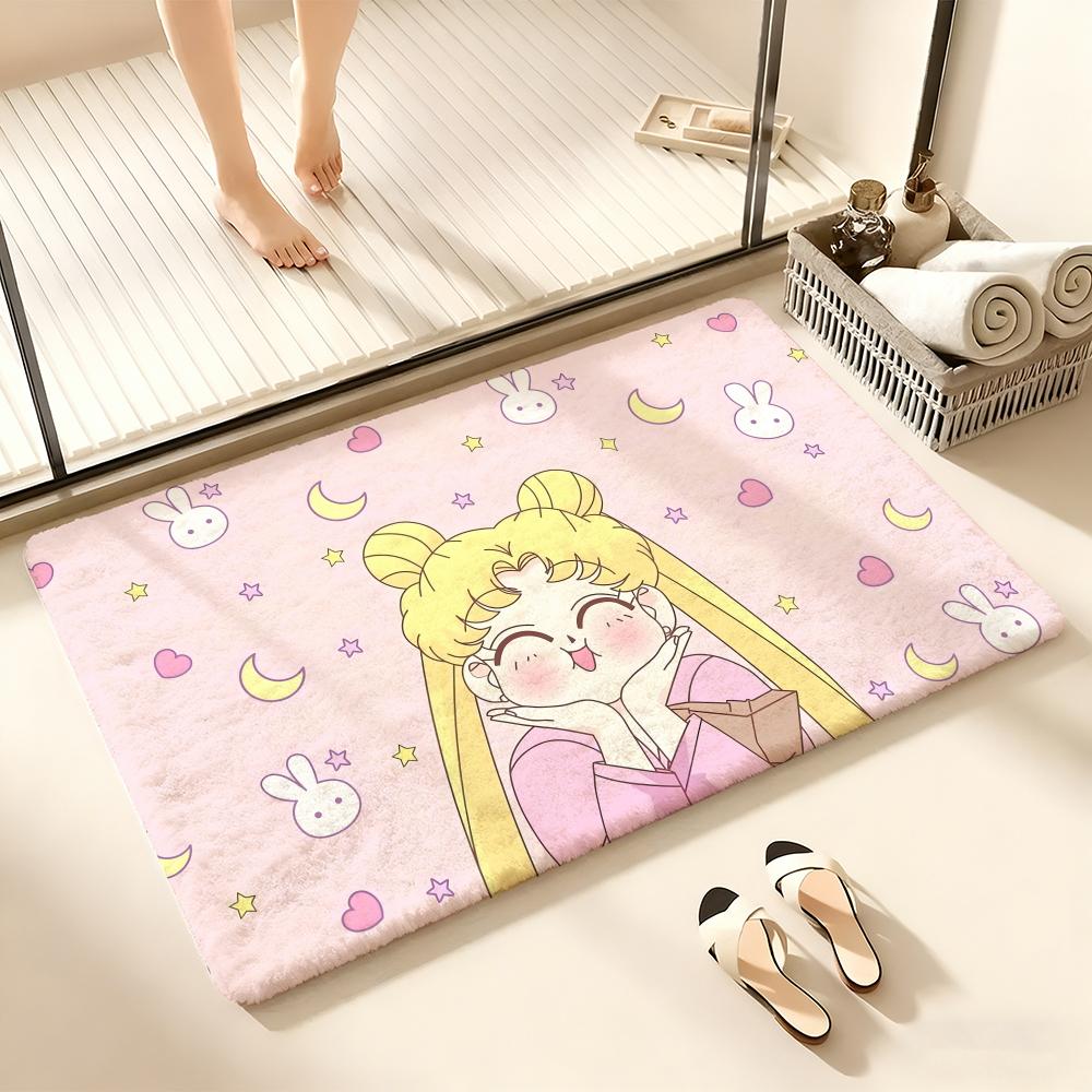 Hot Anime S-Sailor M-Moon Floor Mat Cozy Flannel Soft Thick Non-Slip Mat For Living Room Bedroom Kitchen Decor Rugs