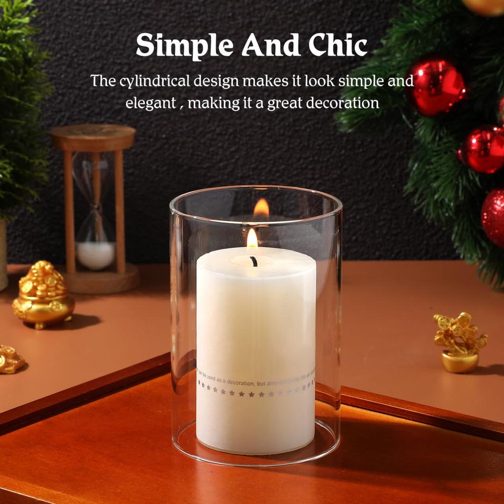 MAGICLULU Set of 2 Clear Glass Candle Covers, Cylinder Shape, Heat-Resistant Glass, for Candle Holders, Windproof Desktop Decor, 4x2.8 Inches