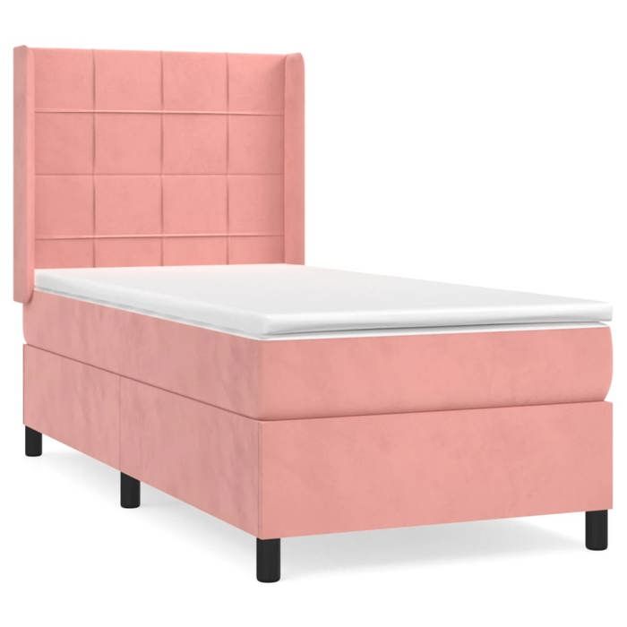 Sommier à lattes et matelas - Rose - 80x200 cm - Tête de lit réglable - Velours doux