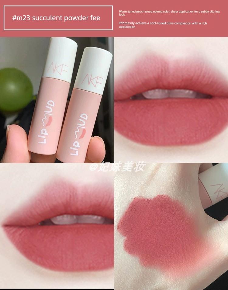 Olive Skin Tone Brightens! Akf Lip Mud M28 Smoked Taro Mud Low-Saturation Gray-Purple Grape Pink Lip Gloss Lipstick for Yellow Skin Tones