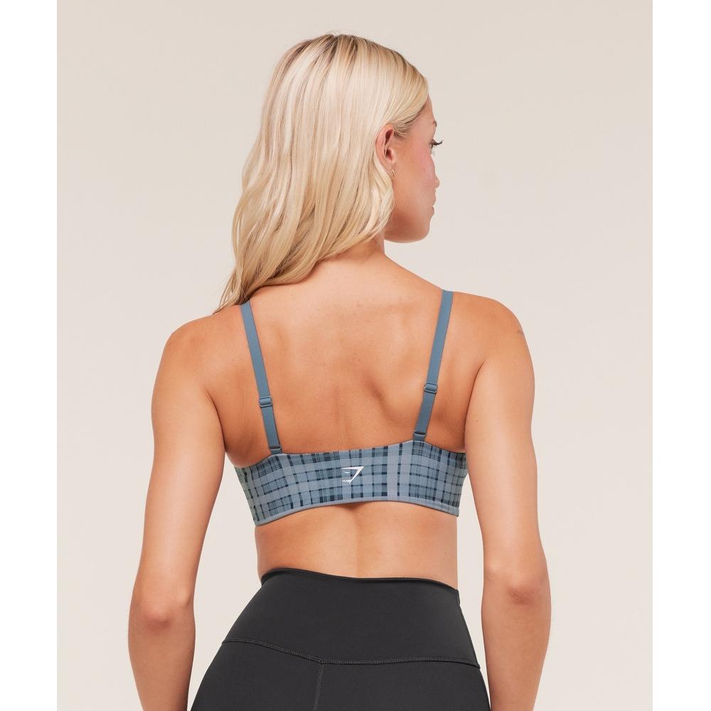 Gymshark Printed Twist Front Bralette Denim Grey B4b6z Gdlz