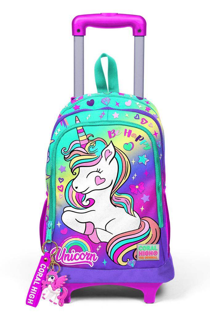 Coral High Kids Lavender Water Green Unicorn Gemusterter Schulrucksack mit drei Fächern 23929