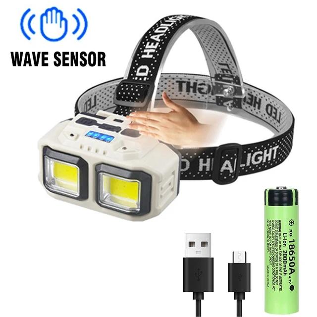 Potente linterna frontal LED recargable por USB, linterna frontal impermeable, luz para acampar, pescar y minería