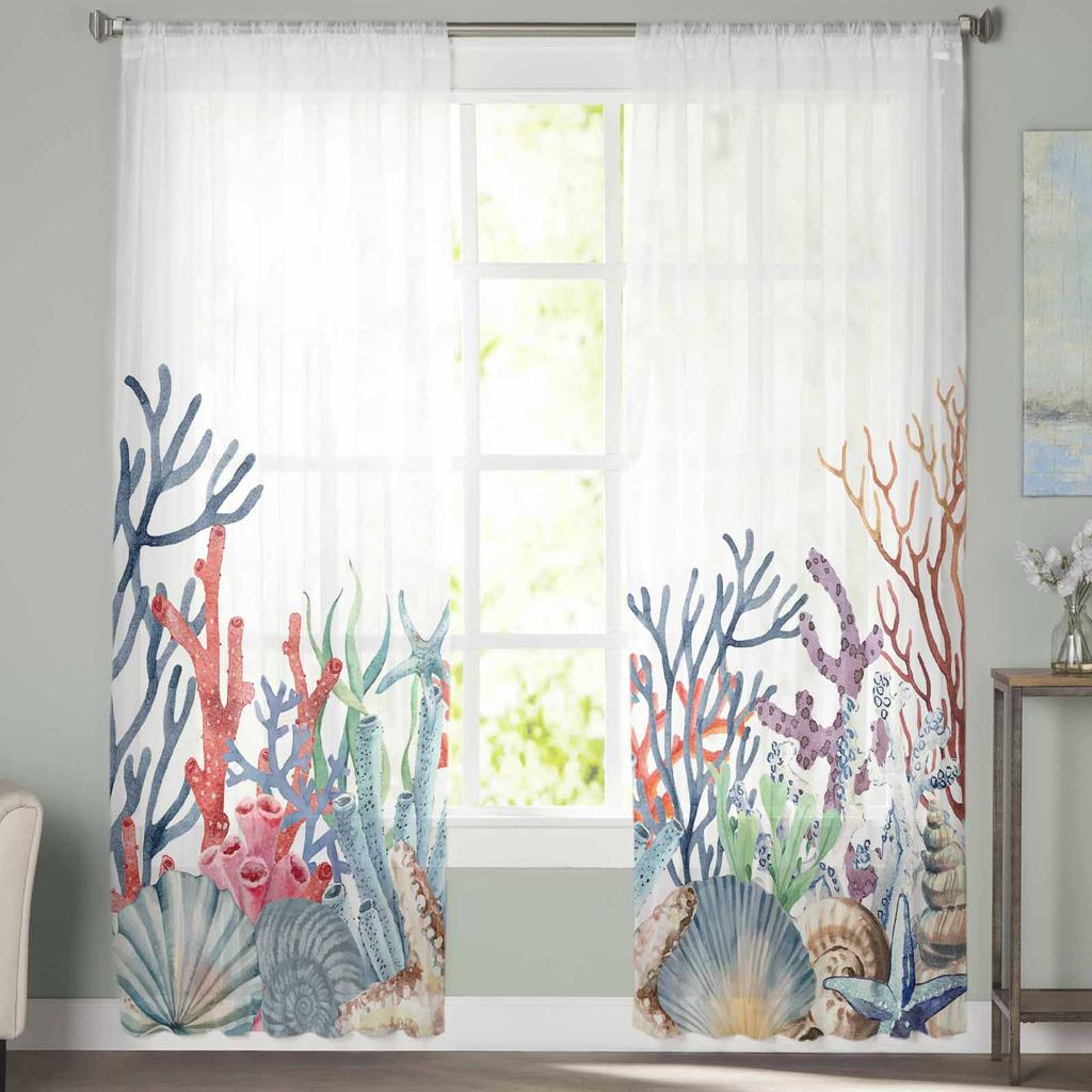 Morskie korale w letnie rozgwiazdy tiulowe zasłony okienne do sypialni luksusowe zasłony dekoracyjne do domu w salonie panele szyfonowe