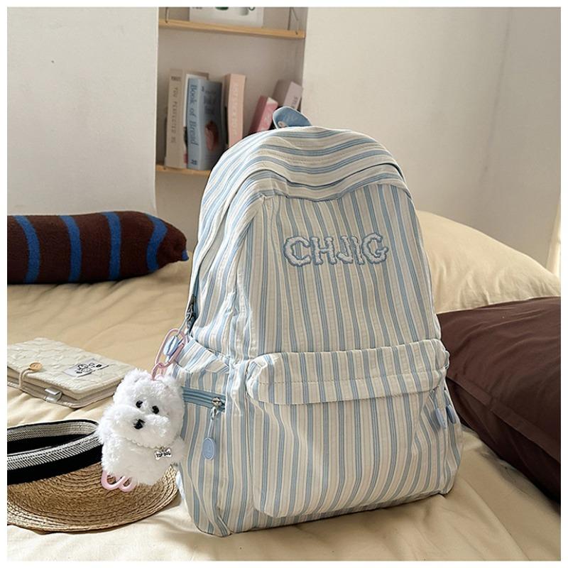 School Bag High Value New Fresh and Sweet Striped Backpack Junior High School Students Lightweight Large Capacity Backpack