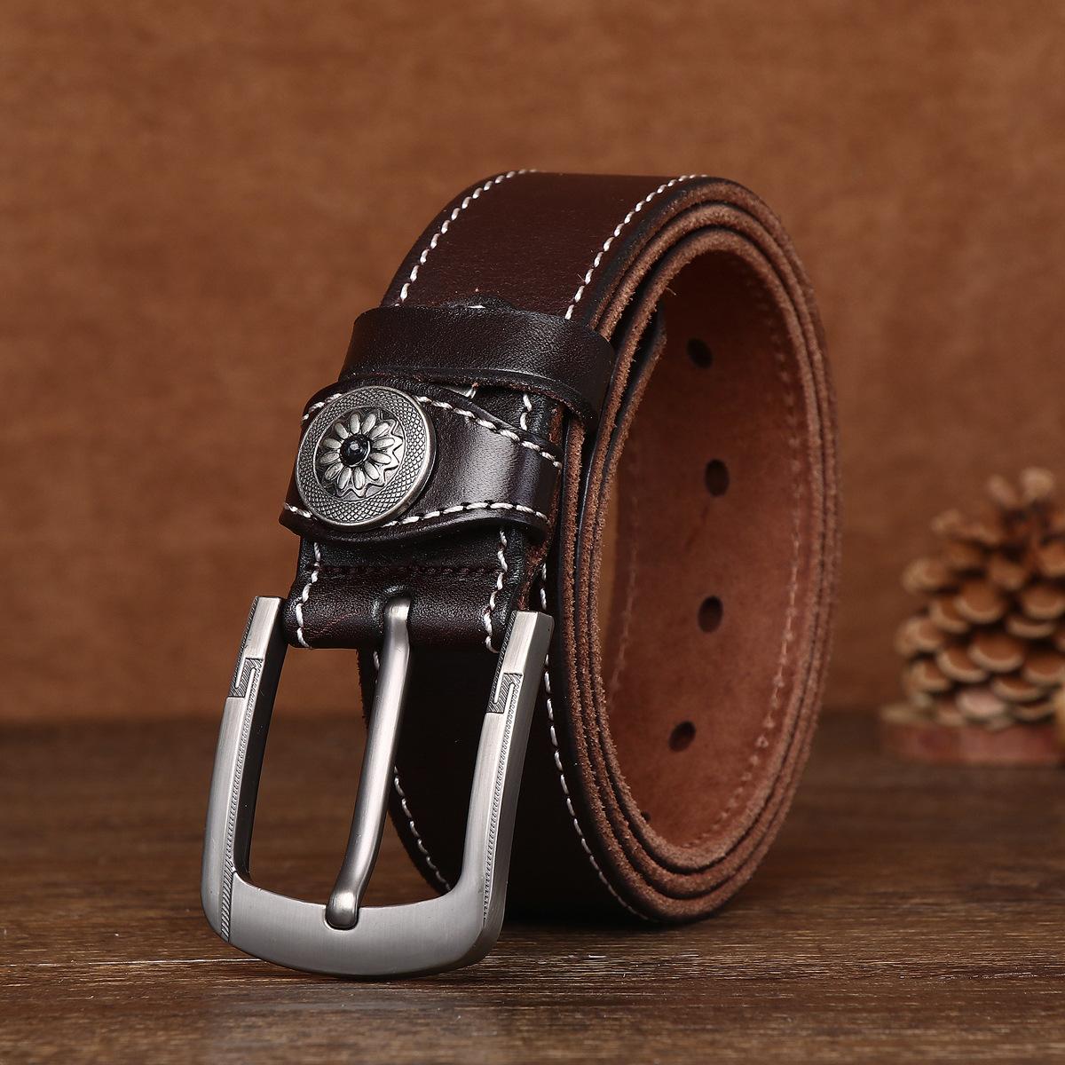 

Ремень мужской молодежный универсальный двойной автомобильный ремень ретро повседневный простой ремень с пряжкой мужской 125cm темно-коричневого