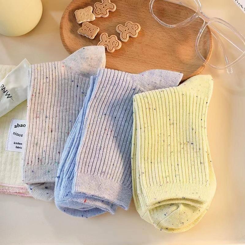 Chaussettes en coton pour femmes, printemps et automne, à nouer, fil idée ravissant, fines, couleur unie, à côtes cylindriques