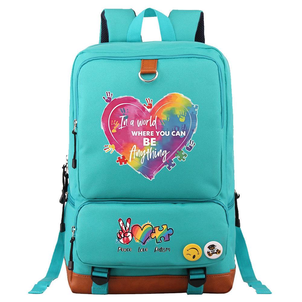 Autism Awareness LOVE Puzzle Print Back To School Backpack Casual Daypack Large Capacity Student Bookbag for Boys Girls Travel