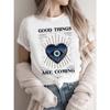 Street Trend American T-Shirt Women's Printed Casual Summer Watercolor 90s Short Sleeved Clothes Women's Big Eye Pattern T-Shirt