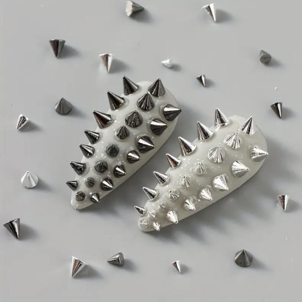 3D Metallic Finish Nail Art Studs Black And Silver Tone Rivet Nail Decorations  DIY Manicure