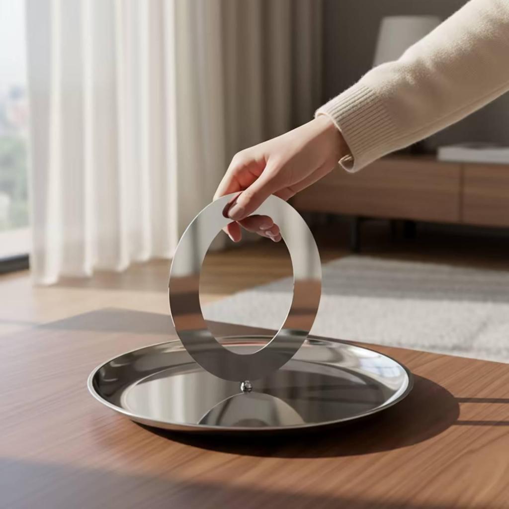 Fruit Tray with Handle Polished Metal Dish Reflective for Dining Table, Tabletop