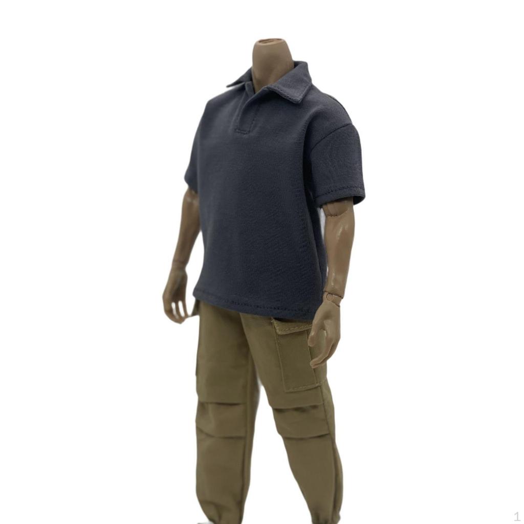 2 Pieces 1/6 Scale Short Sleeve T Shirt and Pants Costume Miniature Clothing for 12in Doll Model