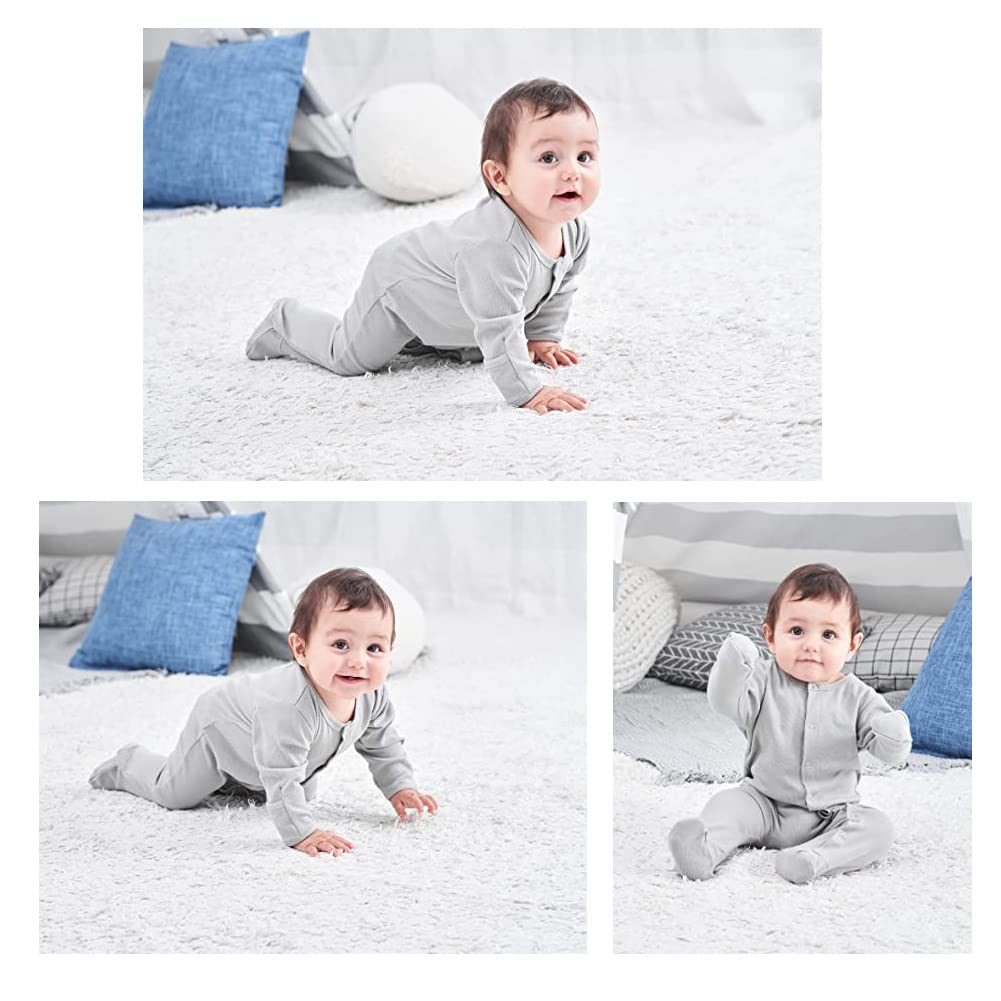 KISBINI Baby Long Sleeve with Footed Newborn Front Baby Ages Months Romper, Coverall, Cotton, Foots, Underwear, Opening, Gift, Gray/Yellow, 6-9