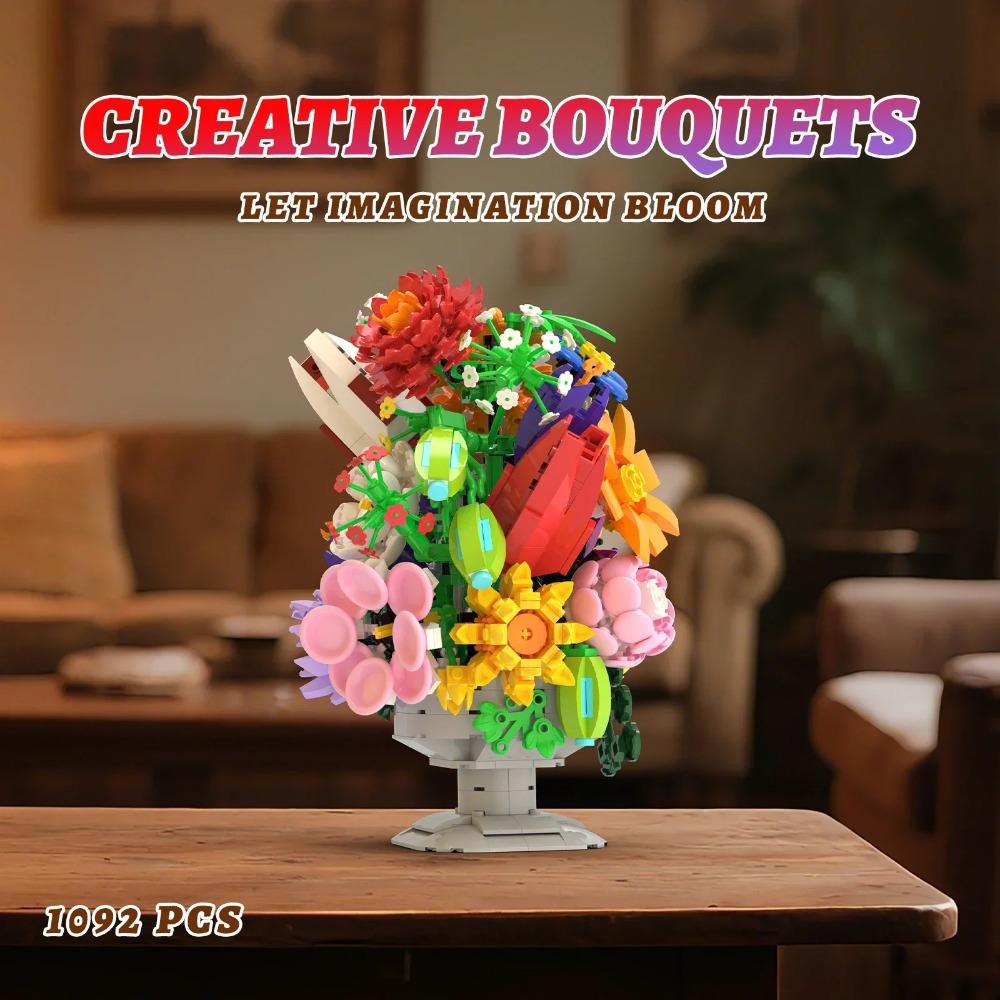 1092PCS Preserved Flower Building Blocks Bouquet Bonsai Vase Model Bricks Desktop Decoration Kids DIY Assembly Toys Holiday Gift