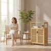 Bamboo Storage Cabinet Minimalist with Slatted Doors Easy To Maintain