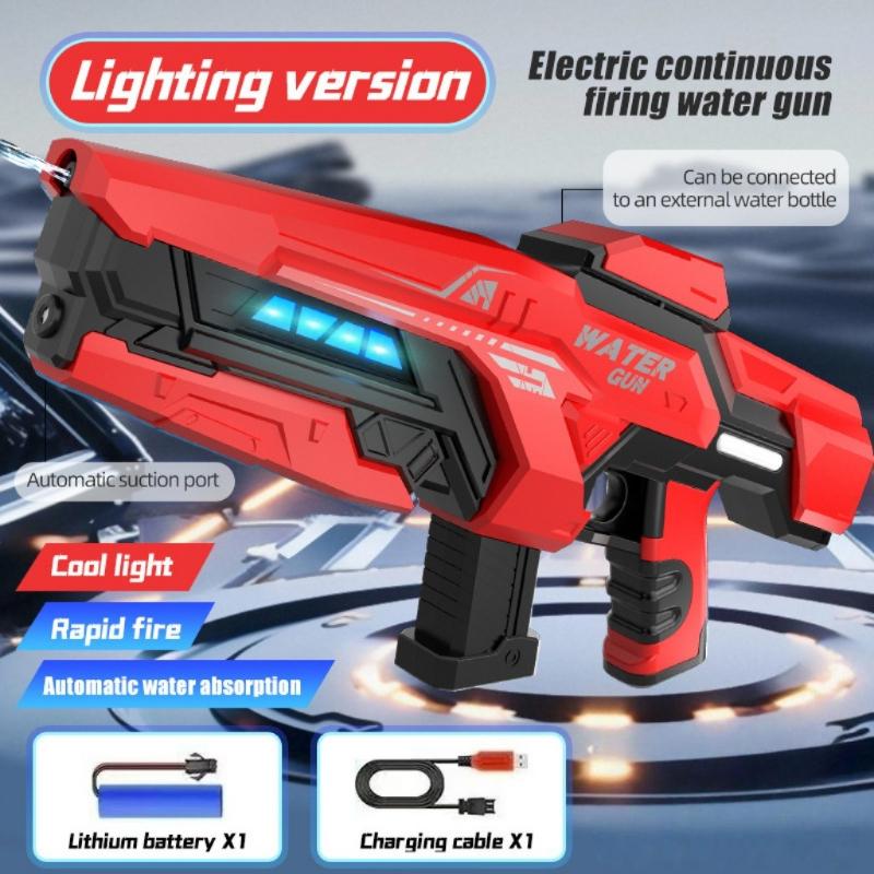 Children Electric Water Gun Continuous Fire Self Suction Pulse Function Large Capacity Flashing Lights Kids Perfect Summer Toys