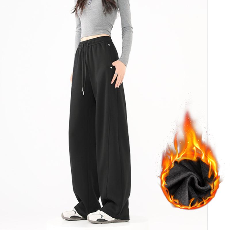Gray Sweatpants for Women In Autumn and Winter Plus Velvet New Slim Drawstring Sweatpants Straight Wide-leg Casual Pants