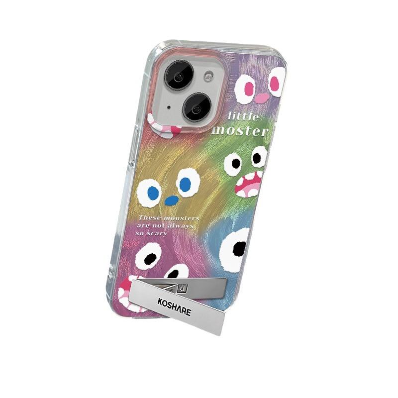 Applicable To Apple 15 Mobile Phone Case Iphone14 Cartoon Monster Stand 13pm Feather Yarn IMD Laser 12 Advanced 7/8