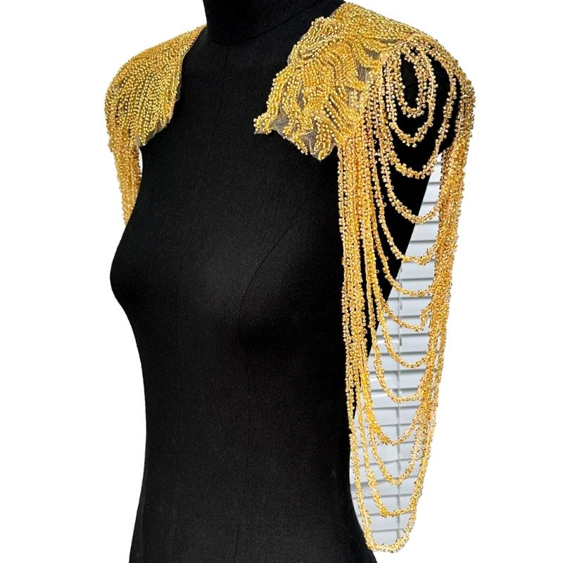 1 Pair Sequined Beaded Uniform Epaulets Party Costume Epaulettes Glittering Shoulder Wrap Epaulet for Stage Performances