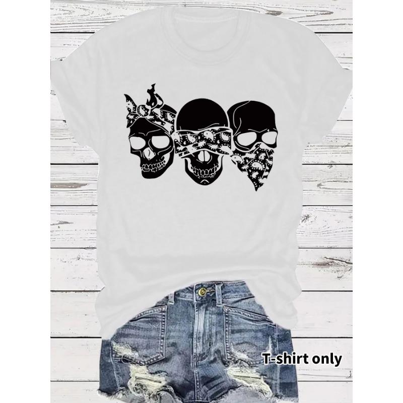 

Модная женская футболка с круглым вырезом и принтом черепа, свободные короткие рукава XXL белый