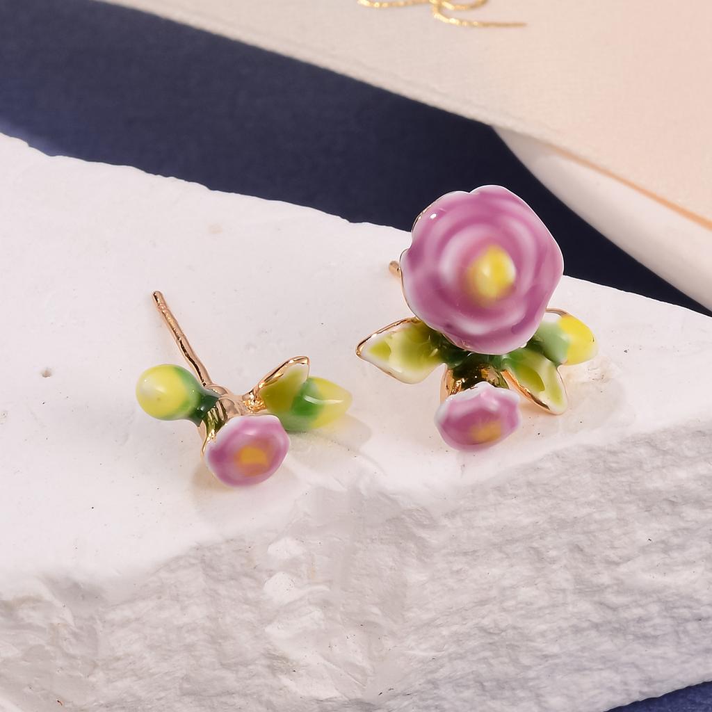 Fresh new Chinese flower stud oil painting style high-end enamel pearl earrings vintage national style tassel earrings women