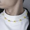 Vintage Imitation Pearl Smile Face Necklace For Men Women Punk Gothic Hiphop Zircon Beads Chain Trendy Neck Accessories Gift