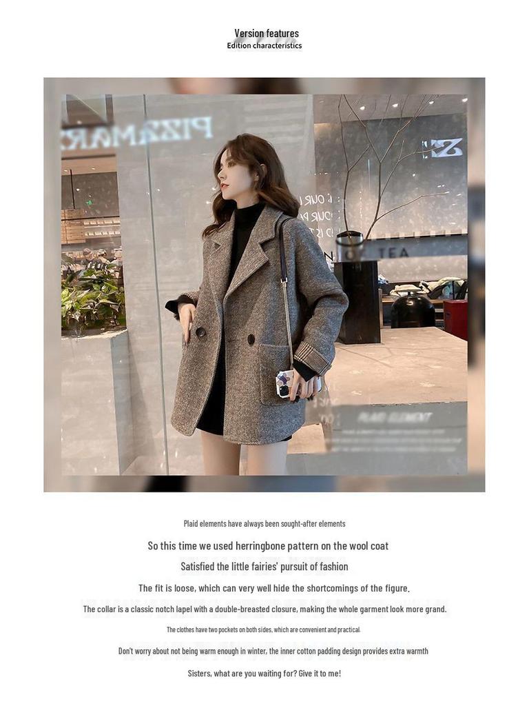 Women's 2025 Spring Woolen Slim Fit Jacket - Korean & British Style