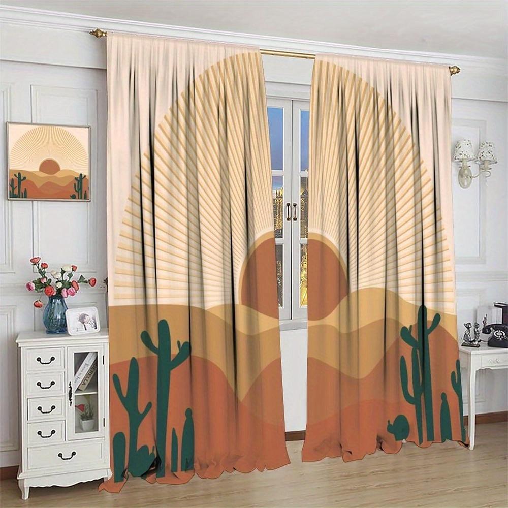 2 Panels Boho Desert Blackout Curtains - Southwestern Desert Landscape with Cacti & Sunset/Sunrise Design   Light Filtering Windo