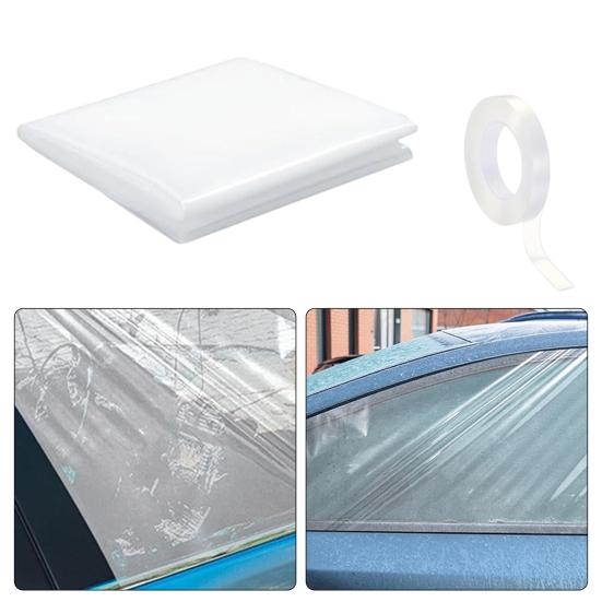 Broken Window Cover with Nanometer Double-Sided Tape Pre-Cut Transparent PVC Car Window Covering Film Broken Glass Replacement Temporary Fix Kit