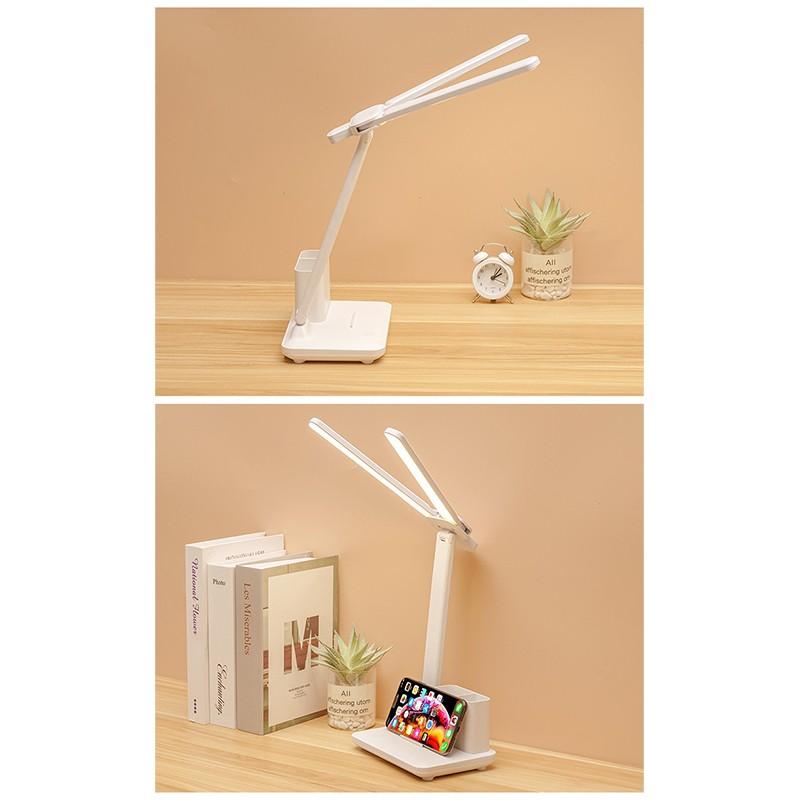 USB Rechargeable Table Lamp Adjustable Brightness Eye Protection Desk Light Touch Dimming Table Light LED Double-Head Desk Lamp With Holder