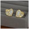 Earrings Stainless Steel Gold Plated 14K Gold Heart Rose Studs