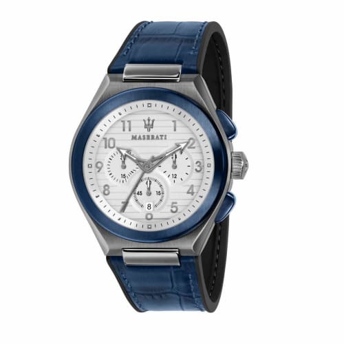 

Official Maserati Triconic 43mm Blue Leather Chronograph Men s Quartz Watch R8871639001, 10 ATM Water Resistance, Japanese Movement, 2-Year Warranty