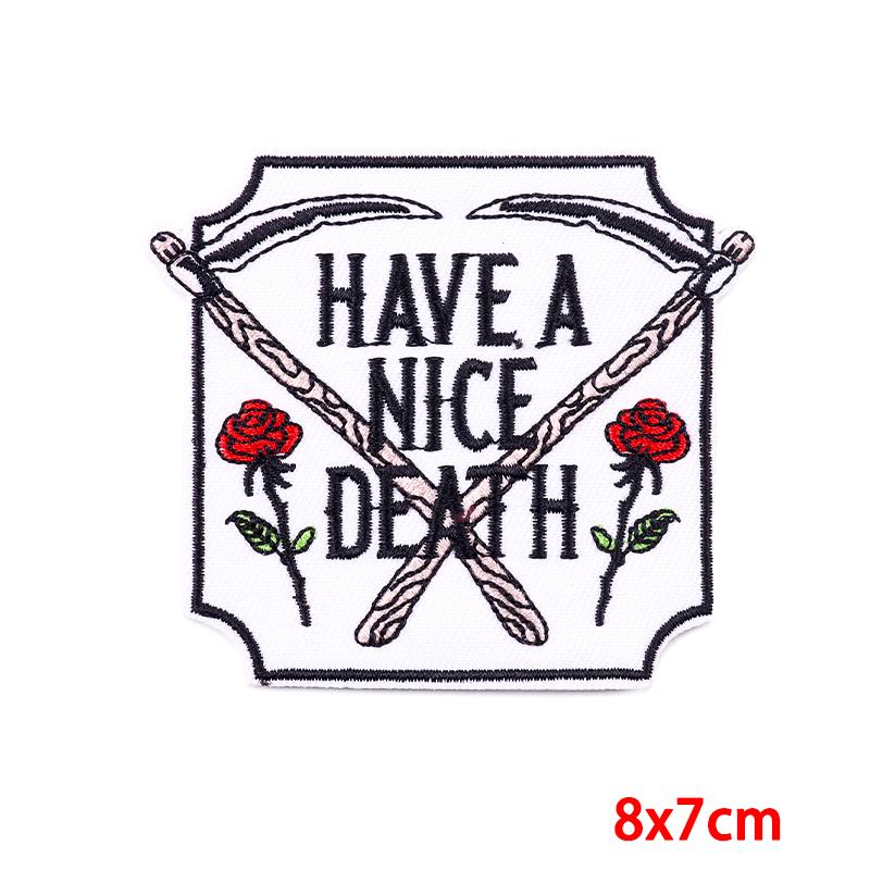 Drinking Coffee Skeleton Patches Skull Finger Letter Embroidery Patch For Clothing Thermoadhesive Patches On Clothes Punk Patch