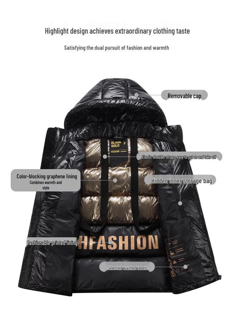 Black Gold Goose Down Long Coat - Unisex Winter Over-Knee Jacket for Extreme Cold