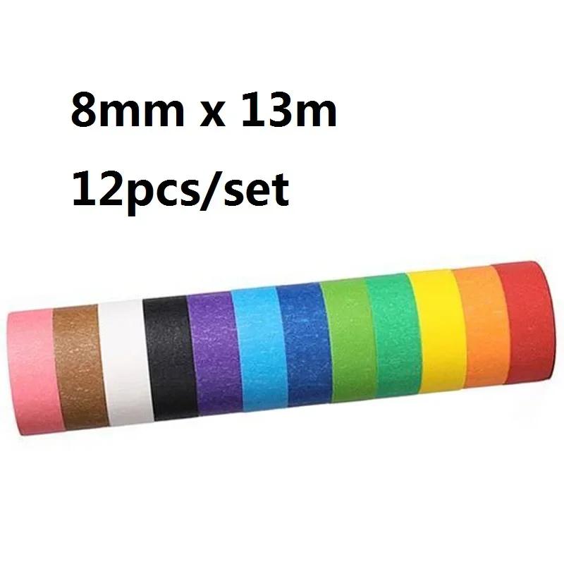 12 Rolls of Colored Masking Tape for Spray Painting, Decoration, Drawing, And Masking, with High Adhesion And No Residue