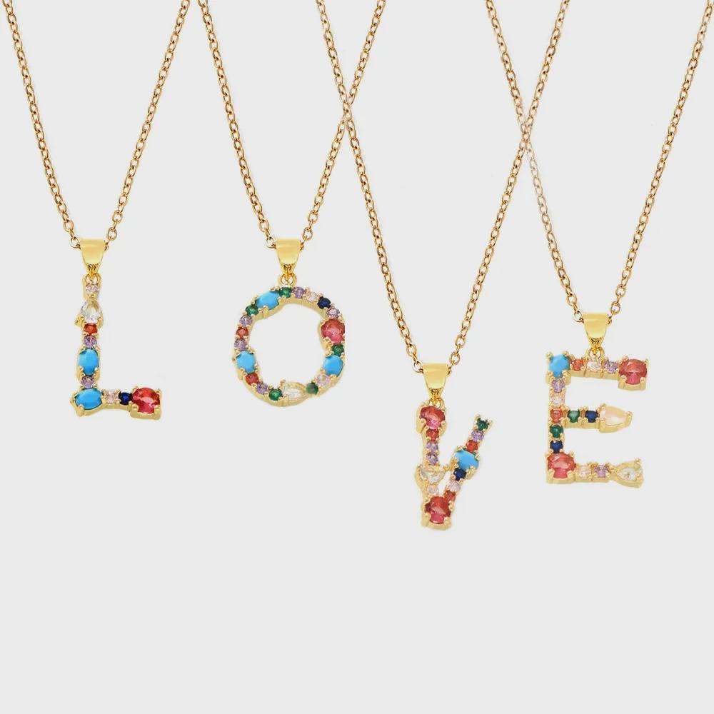 Colorful Zircon Alphabet Pendant Necklace - Hip-Hop Style