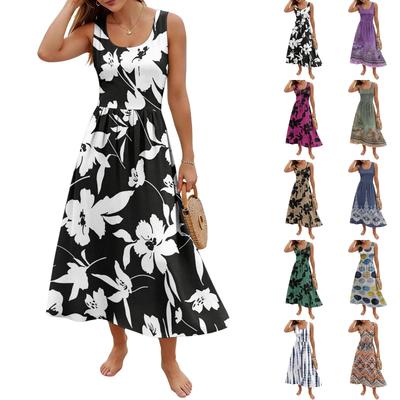 Ladies' Floral Summer Casual and Fashionable Sleeveless Long Dress