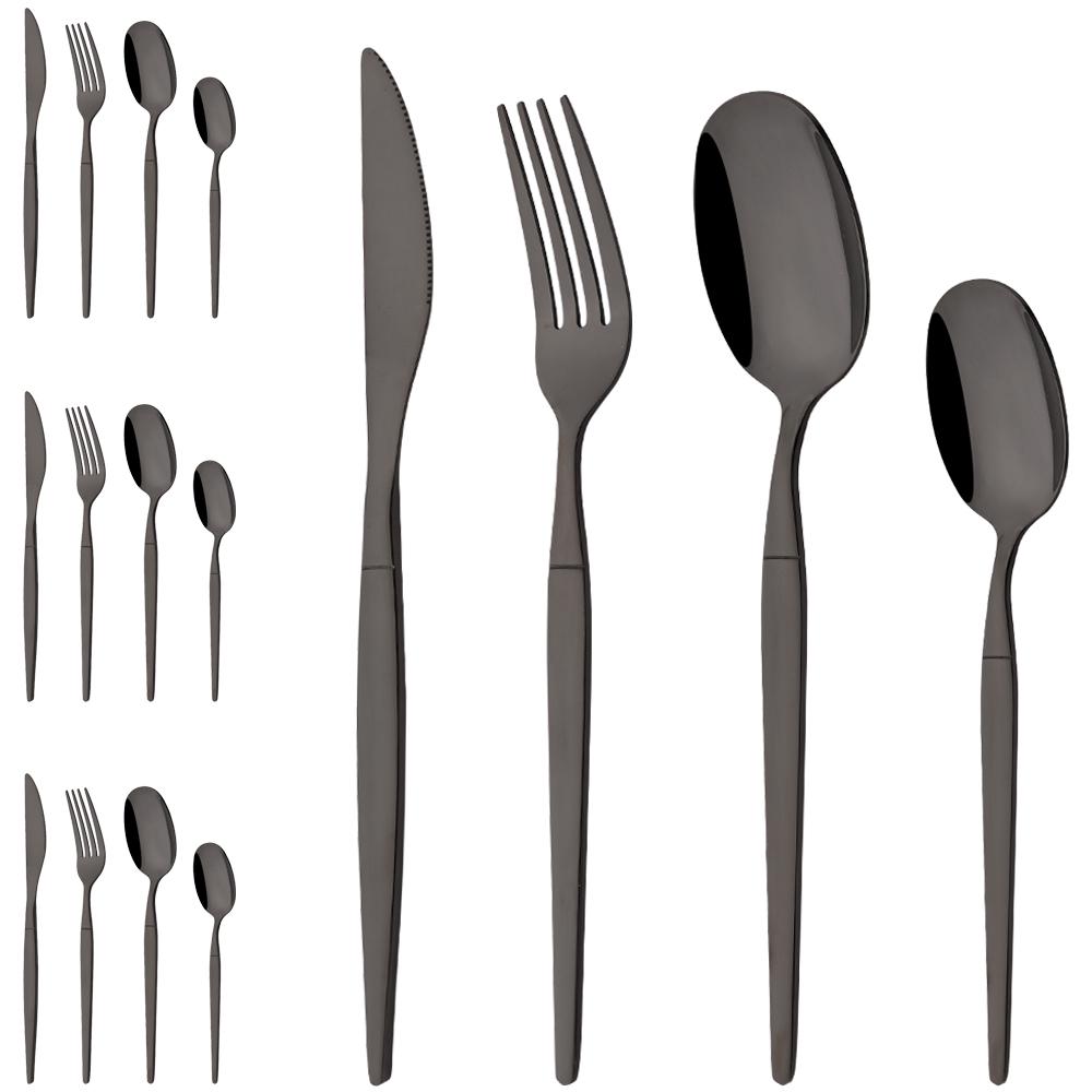 16Pcs Western Golden Cutlery Set Knife Fork Spoon Dinnerware Set Flatware Stainless Steel Silverware Party Kitchen Tableware